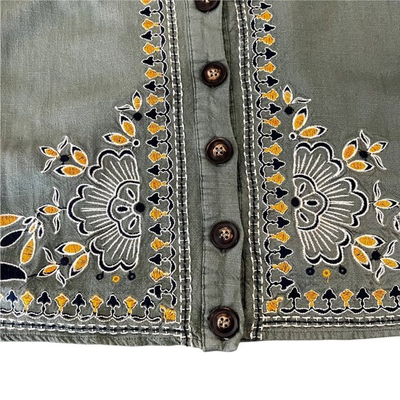 Blue Rain Mini Skirt S Linen Blend Green Blue Yellow Embroidered Size Small‎ - Picture 5 of 8